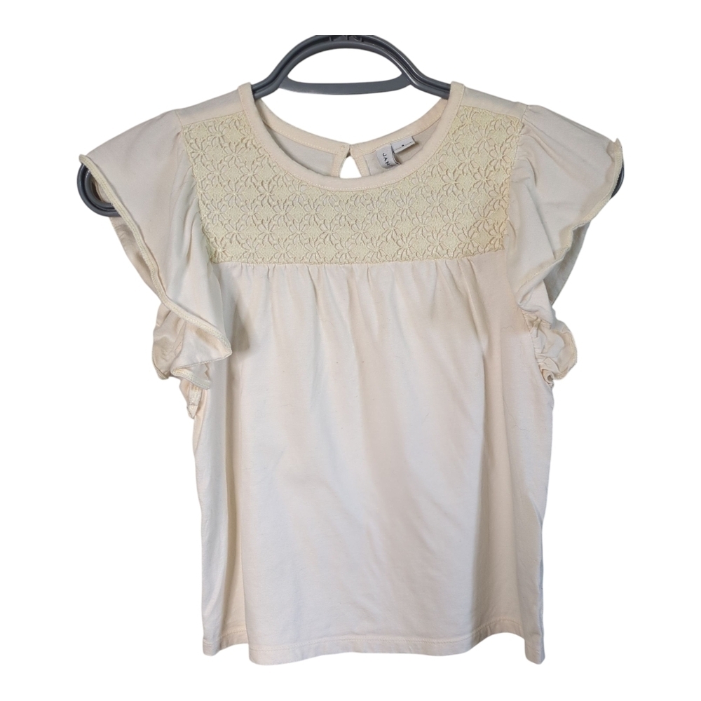 Janie And Jack‎ Ivory Crochet Flutter Sleeve Tee Size 8